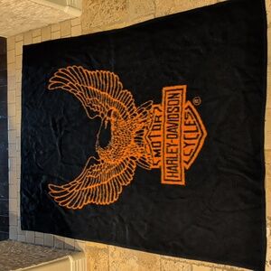 Harley Davidson Biederlack Throw Blanket Eagle Bar Shield Orange Black  54x76